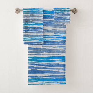 Conjunto De Toalhas Sombras de Ombre Azul, Cinza e Branco Striping