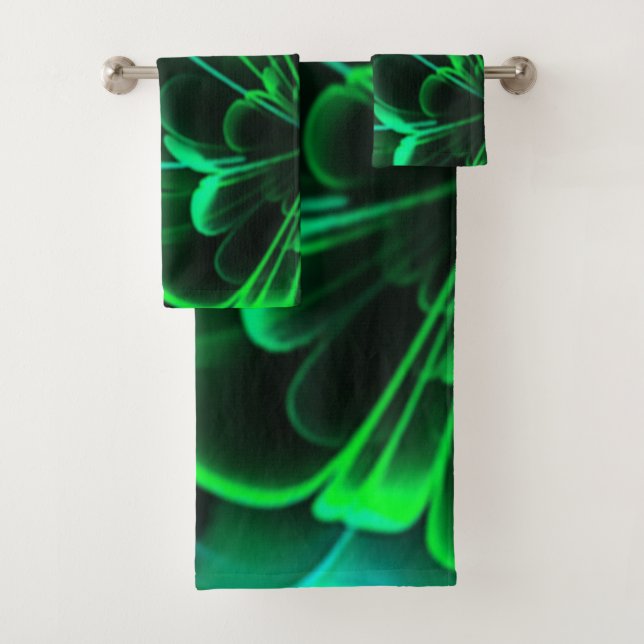 Conjunto De Toalhas Sombras Verdes Estilizam Meia Corola Flor (Insitu)