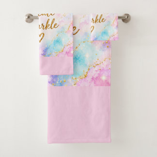 Conjunto De Toalhas Sonhar Criar Brilho Pastel Aquarela Dourado Rosa