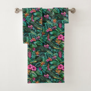 Conjunto De Toalhas Sonho de Selva de Crocodilo Padrão de Superfície C