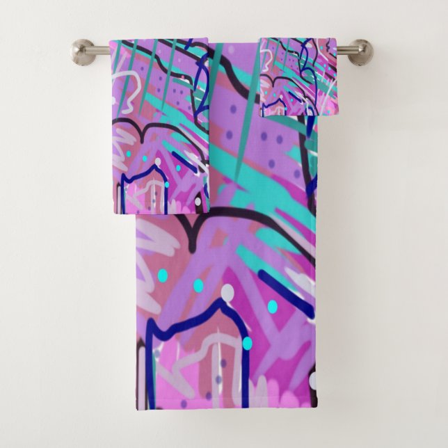 Conjunto De Toalhas Sonho Roxo - Impressão de Abstrato Expressivo (Insitu)