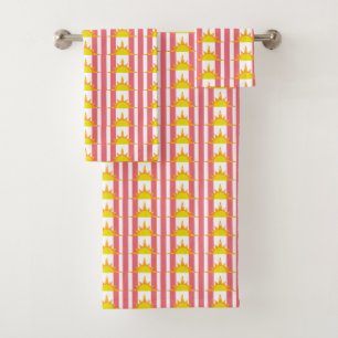Conjunto De Toalhas Sopro Amarelo Laranja em faixas Rosa