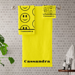 Conjunto De Toalhas Sorriso de Rosto Feliz Amarelo