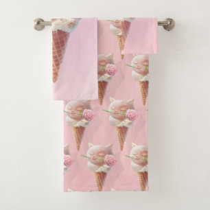 Conjunto De Toalhas Sorvete Rosa de Verão Cone