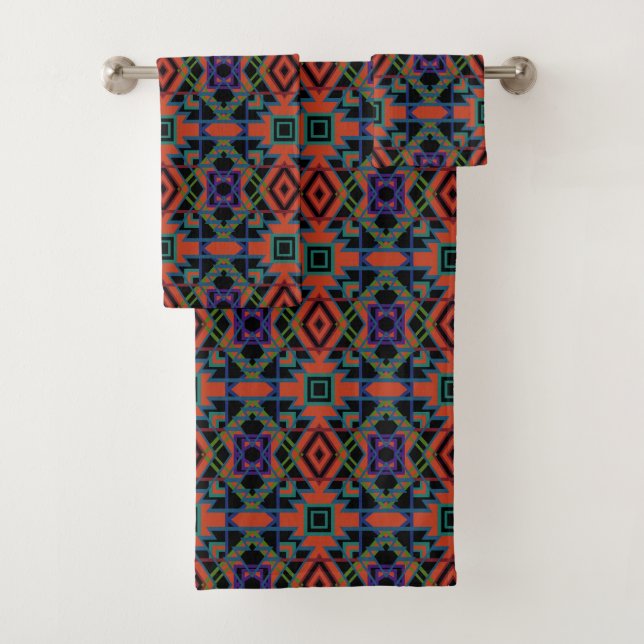 Conjunto De Toalhas Southwestern Symmetrical Tiled Pattern Line Art (Insitu)