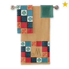 Conjunto De Toalhas Spanish Portuguese Azulejos Tiles Monogram Initial