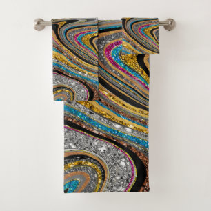 Conjunto De Toalhas Sparkle Glam glittery Girly Marble Art