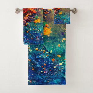 Conjunto De Toalhas Splatter Psicodélico Abstrato de arco-íris col
