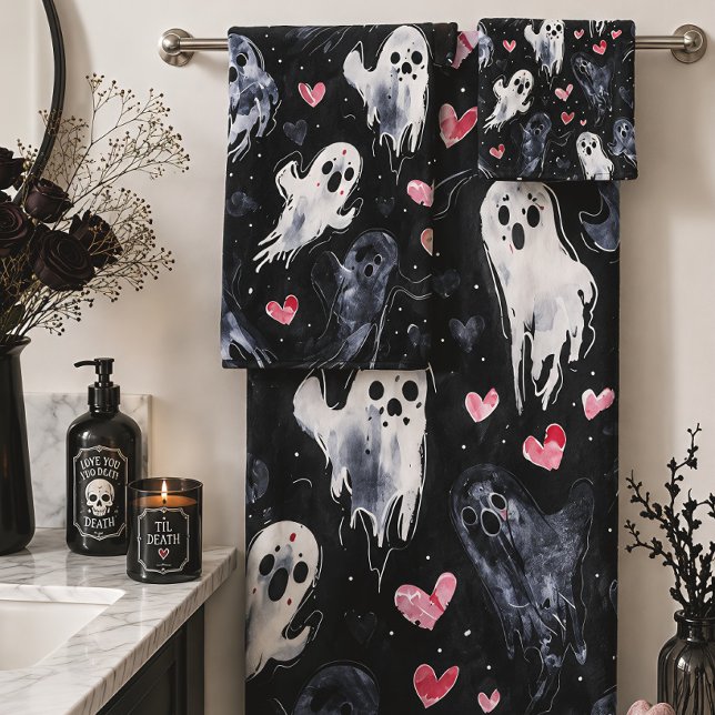 Conjunto De Toalhas Spooky Valentine Fantasmas & Corações Gótico (Criador carregado)