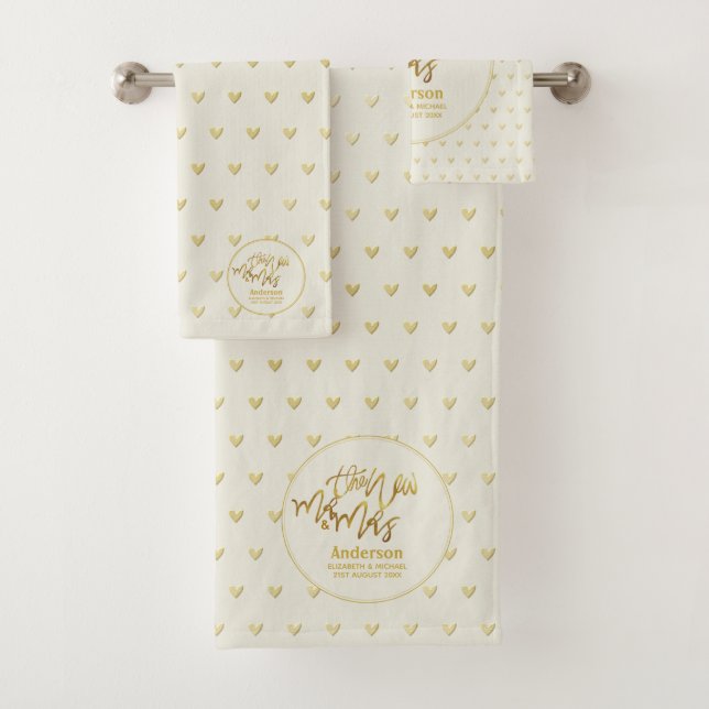 Conjunto De Toalhas Sr. & Sra. Wedding Towels Dourado Love Hearts Keep (Insitu)