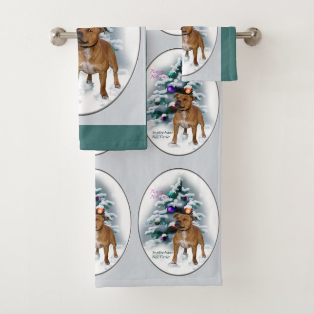 Conjunto De Toalhas Staffordshire Bull Terrier Christmas (Insitu)