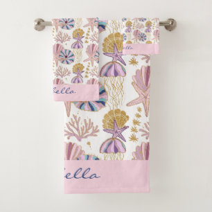 Conjunto De Toalhas Starfish Costeleta Azul Púrpura Rosa Náutico