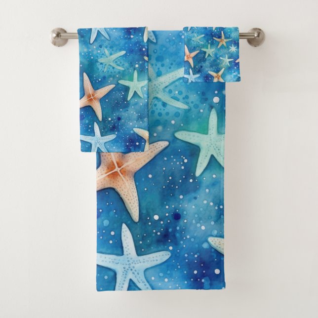 Conjunto De Toalhas Starfish e conchas azuis inspirados no oceano (Insitu)