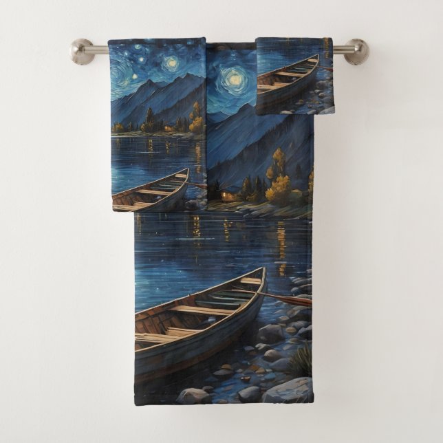Conjunto De Toalhas "Starlit Drift: Pescaria Sob O Cosmos (Insitu)
