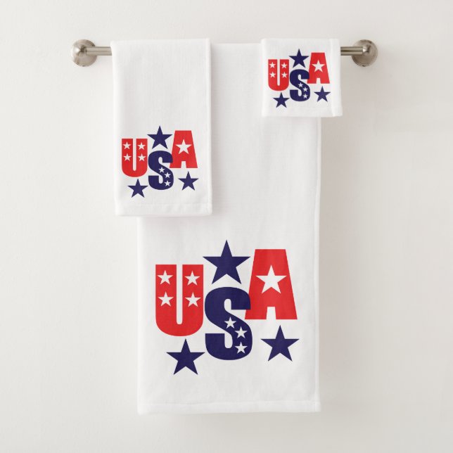 Conjunto De Toalhas Stars & Stripes EUA Design Patriótico (Insitu)