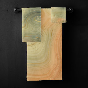 Conjunto De Toalhas Strata de ouro   Pessegueiro Laranja Verde Queimad