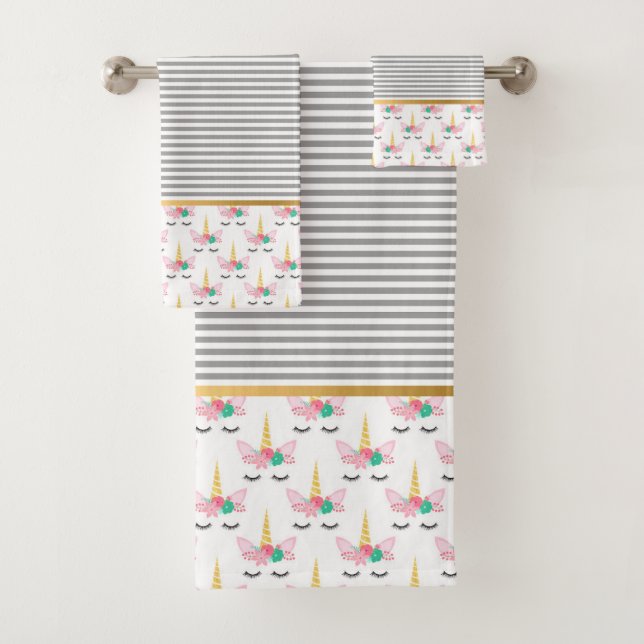 CONJUNTO DE TOALHAS STRIPE UNICORN DOURADO BANTHROOM TOWET (Insitu)