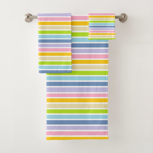 Conjunto De Toalhas Stripes Arco-Íris de Pastel Predefinidas Brancas (Insitu)