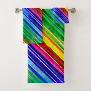Conjunto De Toalhas Stripes Coloridas de Cores Aquáticas Artrite Moder