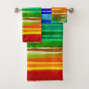 Conjunto De Toalhas Stripes Coloridas de Cores Aquáticas Artrite Moder