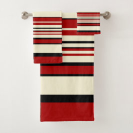 Conjunto De Toalhas Stripes Complexas - Vermelho e Creme