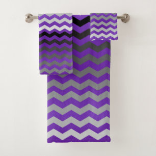 Conjunto De Toalhas Stripes de Divisa Roxo e Cinza