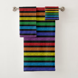Conjunto De Toalhas Stripes definidas Arco-Íris Preto