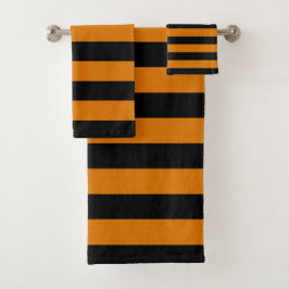 Conjunto De Toalhas Stripes Horizontais Pretas e Laranja