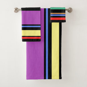 Conjunto De Toalhas Stripes Modernas Pretas, Pretas e Multicolores Ins
