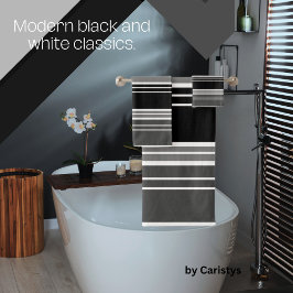 Conjunto De Toalhas Stripes Negra, Cinza, Branco