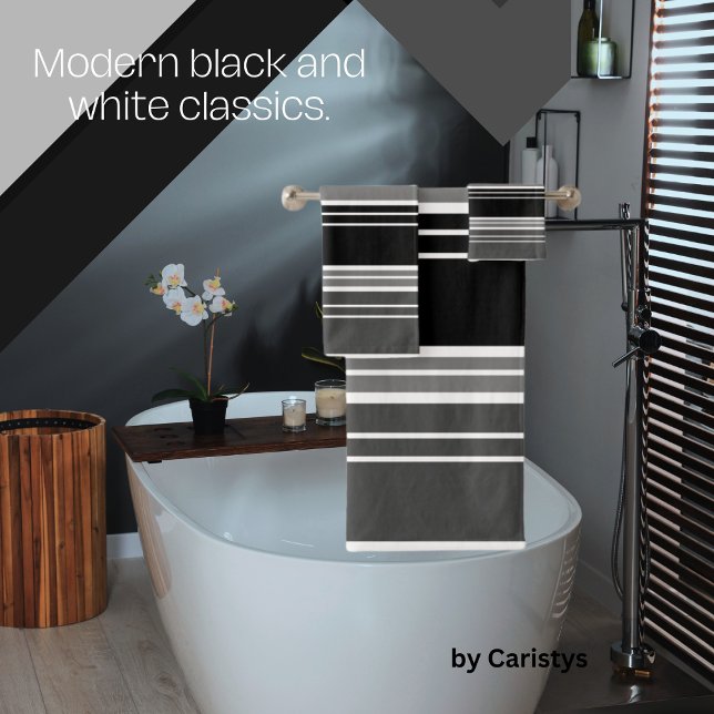 Conjunto De Toalhas Stripes Negra, Cinza, Branco (Criador carregado)