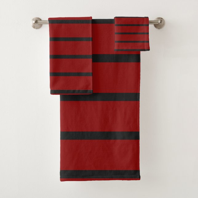 Conjunto De Toalhas Stripes Negra e Vermelha (Insitu)