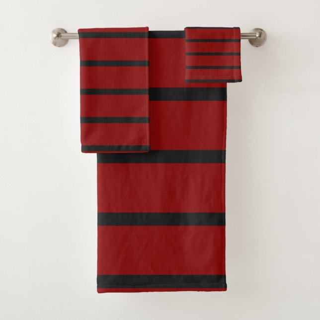 Conjunto De Toalhas Stripes Negra e Vermelha (Insitu)