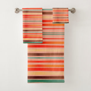 Conjunto De Toalhas Stripes Peach, Coral, Azul, Laranja, Cinza