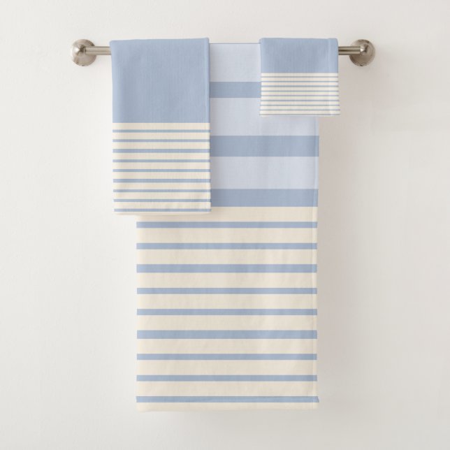 Conjunto De Toalhas Stripes Periwinkle Blue Hues and Cream (Insitu)