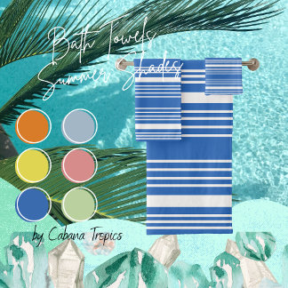 Conjunto De Toalhas Stripes Periwinkle Blue & White Bath Totoset