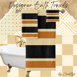 Conjunto De Toalhas Stripes Preto e Tan