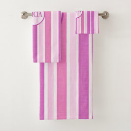 Conjunto De Toalhas Stripes Rosa e Fúchsia
