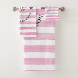 Conjunto De Toalhas stripes rosa personalizadas por na moda