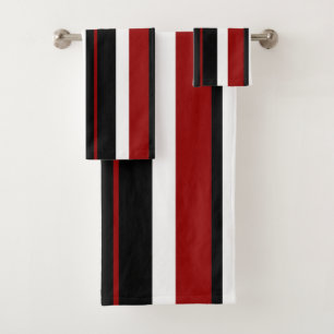Conjunto De Toalhas Stripes Verticais Pretas Vermelhas e Brancas