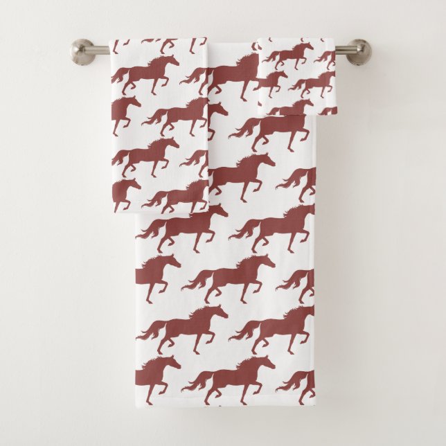 Conjunto De Toalhas Stylish Brown Bay Horse Silhouettes on White (Insitu)