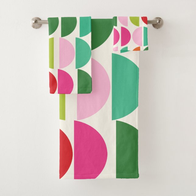 Conjunto De Toalhas Stylish Modern Pink Green Red Geometric Pattern (Insitu)