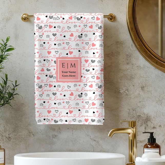 Conjunto De Toalhas Stylish Valentine Bath Towel Love Text Lettering (Stylish Valentine Bath Towel Love Text Lettering)