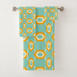 Conjunto De Toalhas Stylized geometric pattern in bold orange hexagon