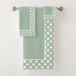 Conjunto De Toalhas Suave Bege Verde Sálvia Bonito Pontos Brancos