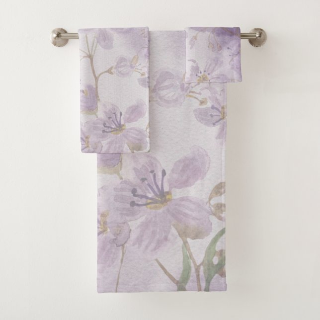 Conjunto De Toalhas Suave Floral Lavanda Roxa Aquarela (Insitu)