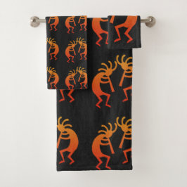Conjunto De Toalhas Sudoeste De Kokopelli Padrão Laranja E Preto