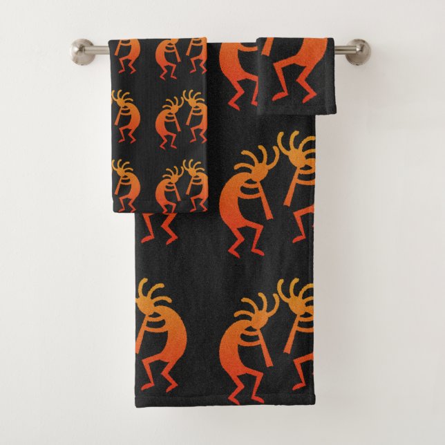 Conjunto De Toalhas Sudoeste De Kokopelli Padrão Laranja E Preto (Insitu)