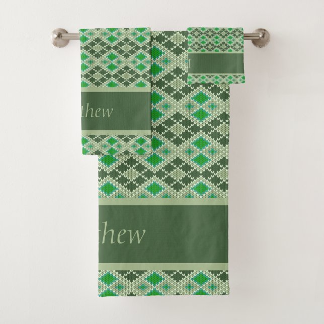 Conjunto De Toalhas Suéter De Mão Verde Olhar Para O Geométrico (Insitu)