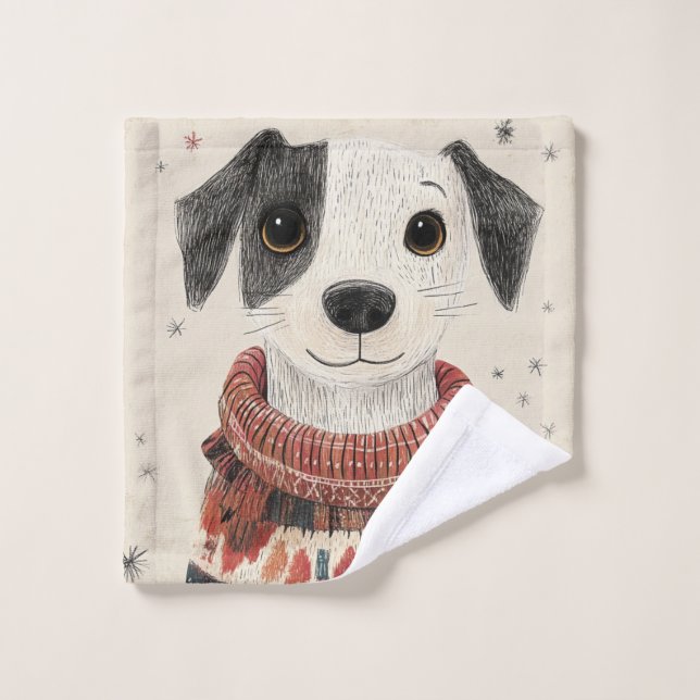 Conjunto De Toalhas Suéter Preto e Branco Cachorrinho com Neve (Pano de lavar)